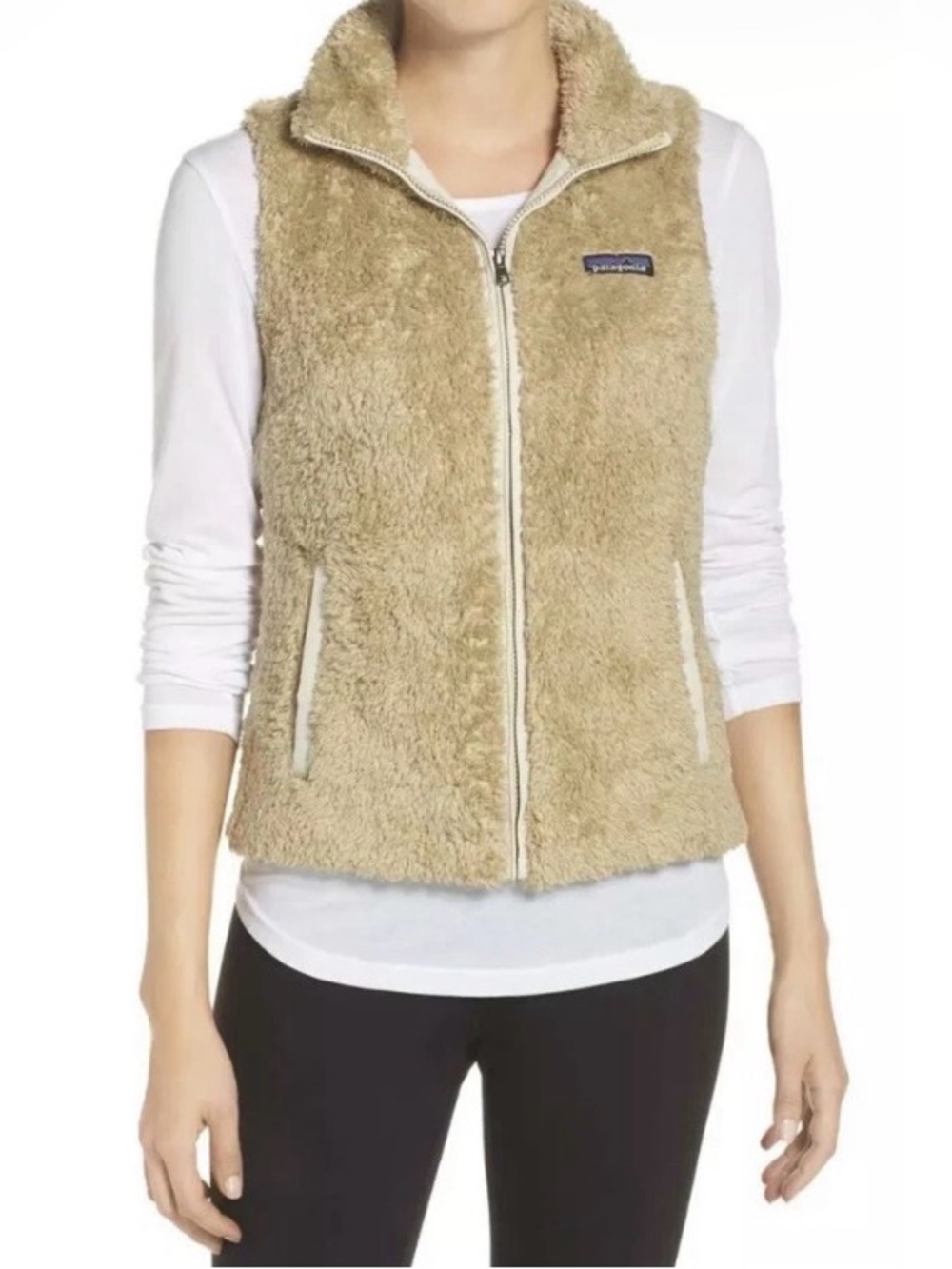Patagonia Los Gatos Khaki Sherpa Full Zip Fleece Vest